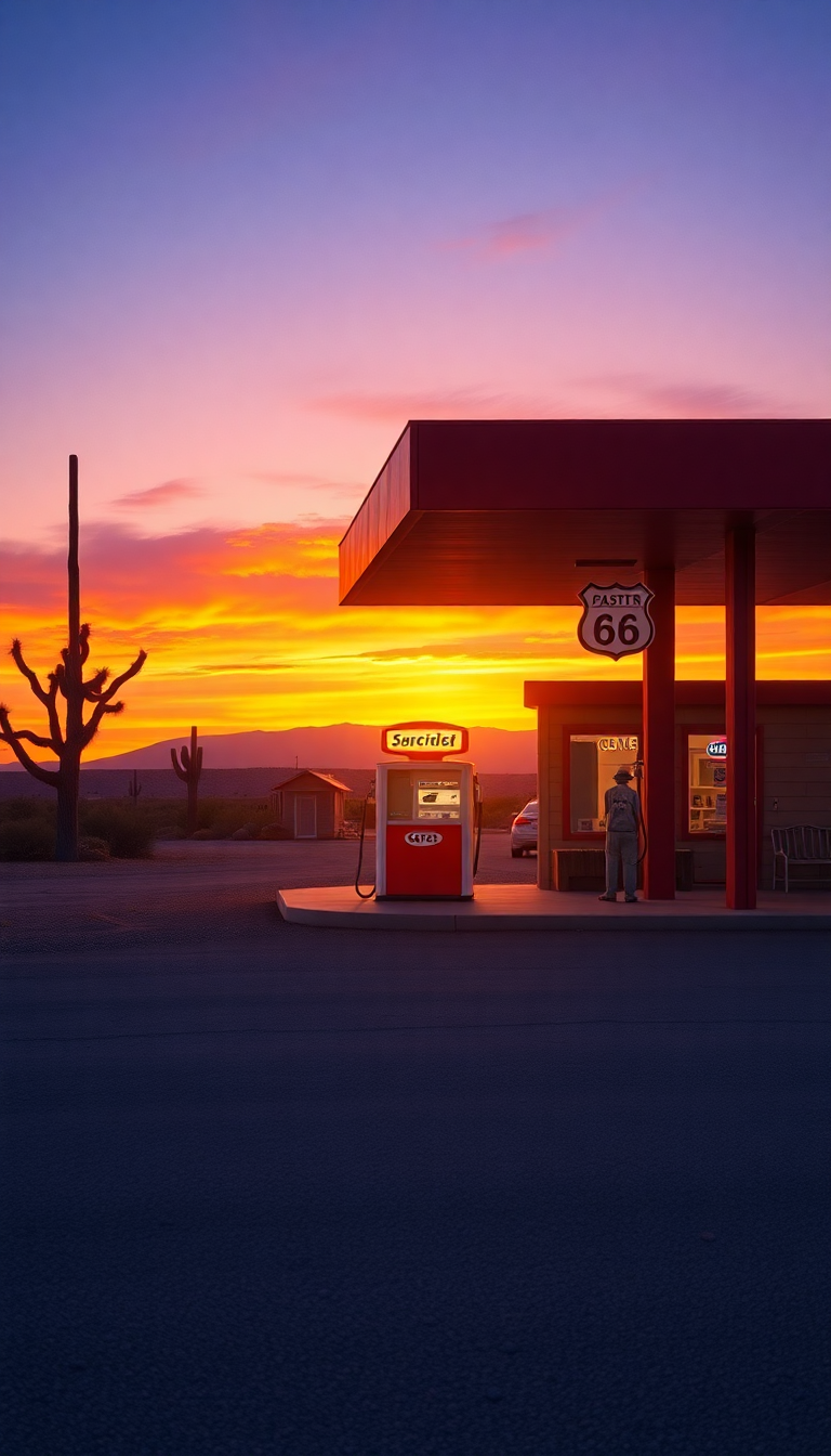 Striking Route Desert Station Gas Photorealistic Wallpaper