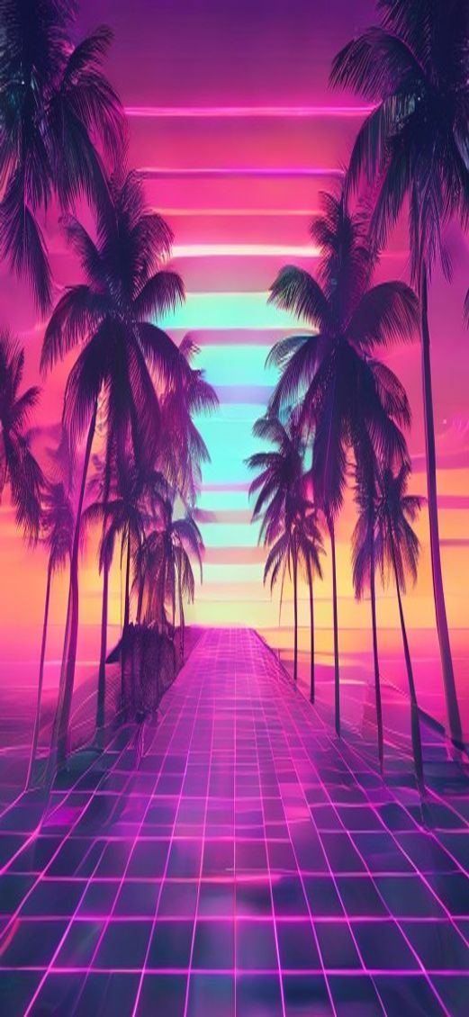 80s Synthwave Grid Frozen Compact Wallpaper