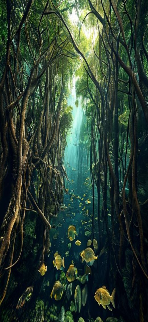Organic Mangrove Roots Fish Photorealistic Wallpaper