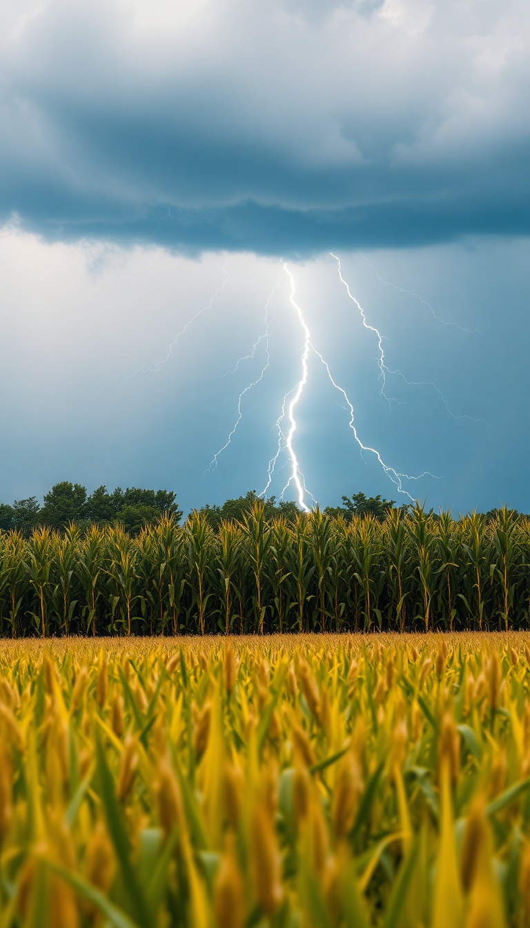Dusky Cornfield Over Lightning Thunderstorm Photorealistic Wallpaper