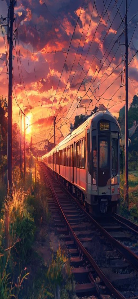 Magnetic Sunset Japan Rural Crossing Anime Wallpaper