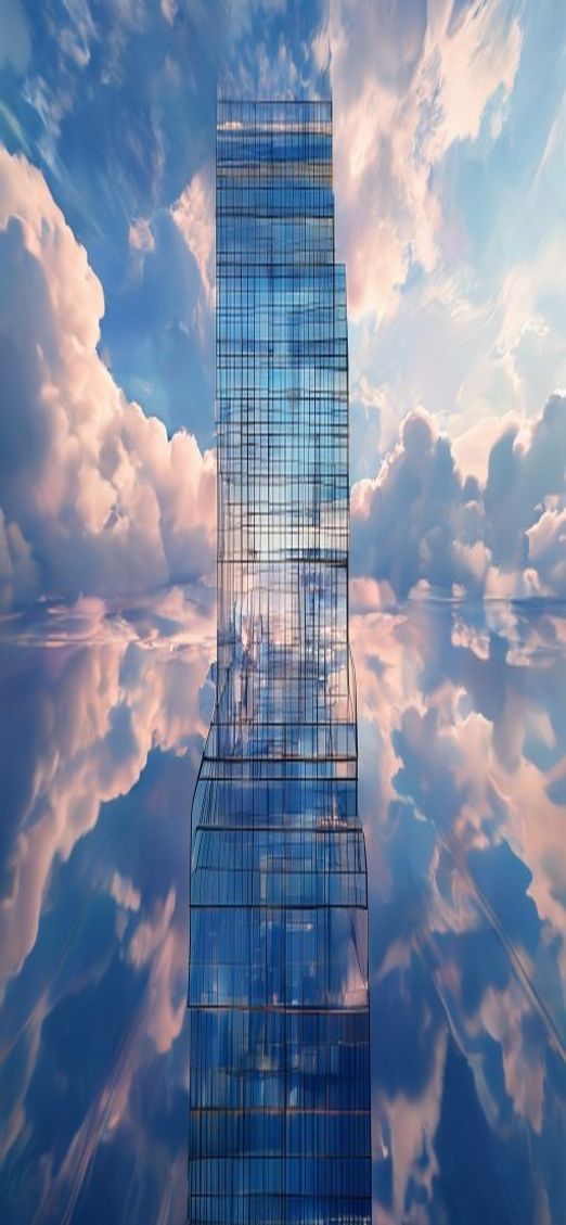 Skyscraper Reflections Clouds Warped Minimalist Mega Wallpaper