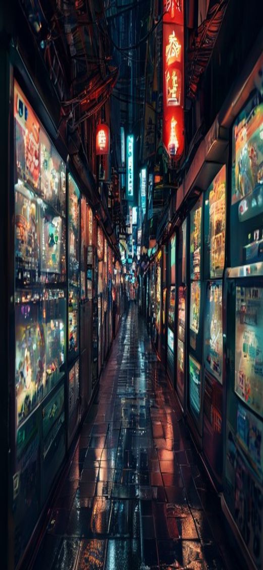 Vending Machines Glow Rain Cyberpunk New Wallpaper
