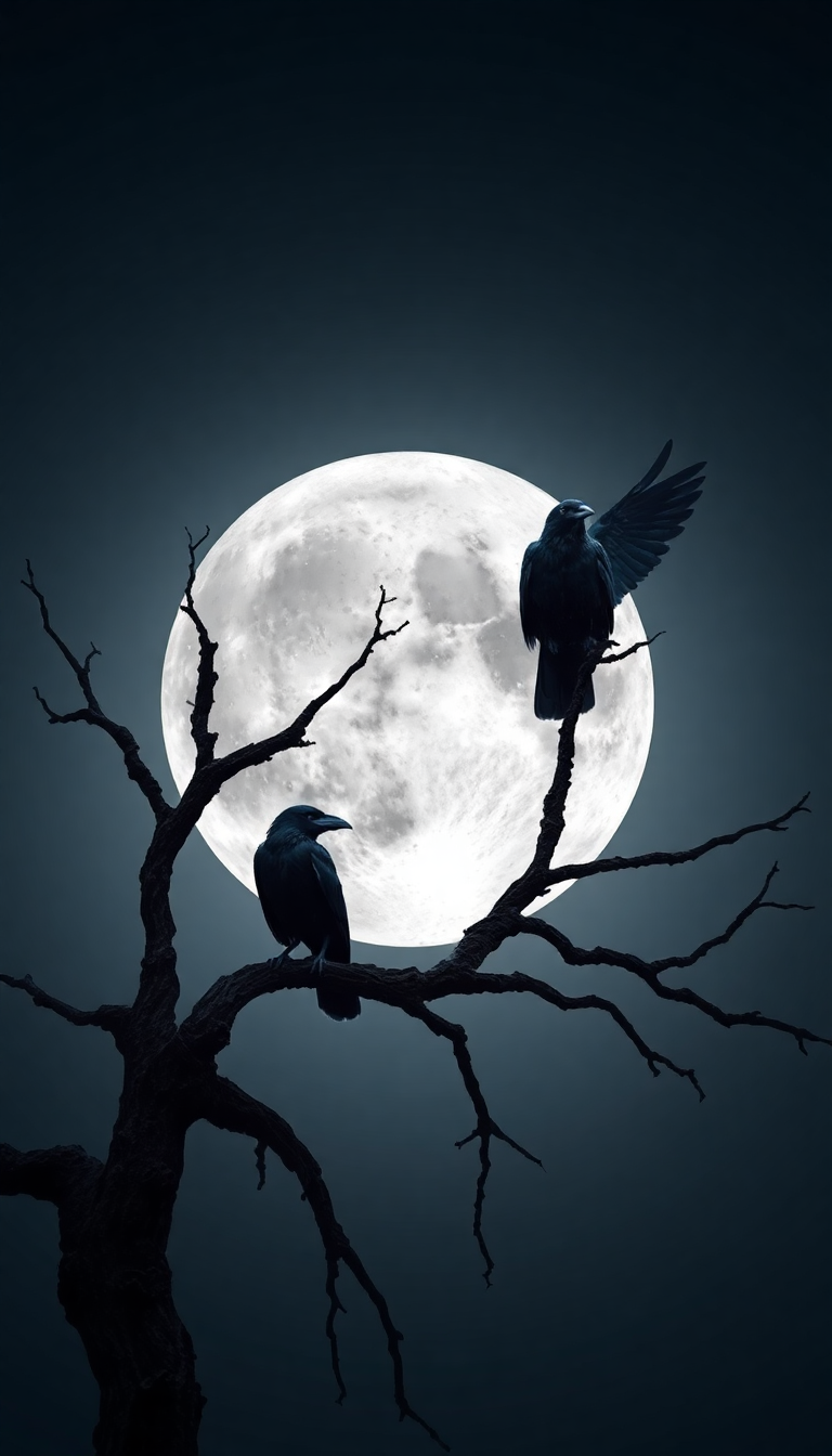 Tree Branches Full Moon Dark Enhanced Wallpaper