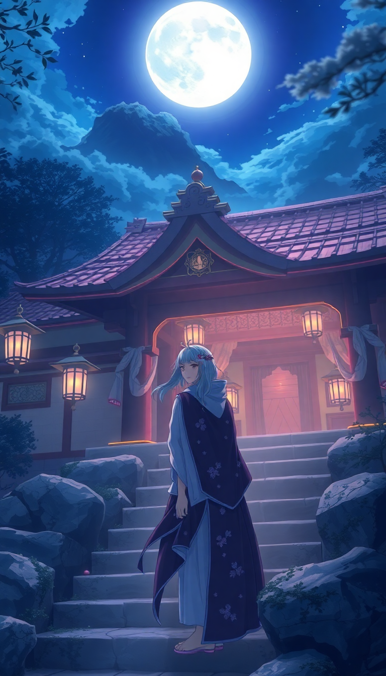 Moonlit Shrine Maiden Anime Mystical Anime Wallpaper