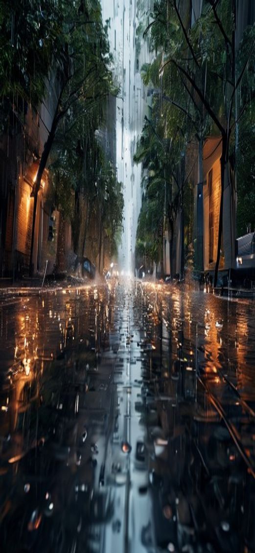Monsoon Rain Heavy Downpour Street Photorealistic Wallpaper
