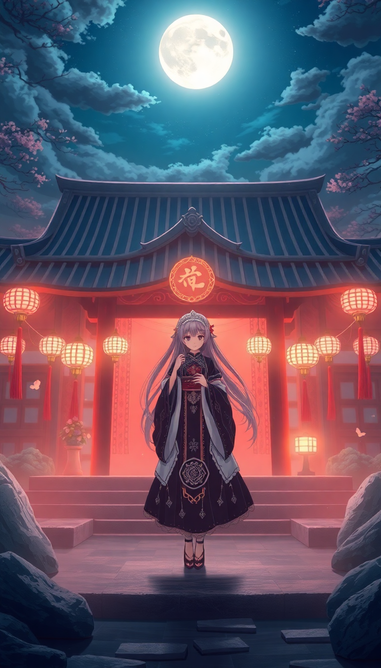 Dramatic Moonlit Shrine Maiden Anime Mystical Wallpaper