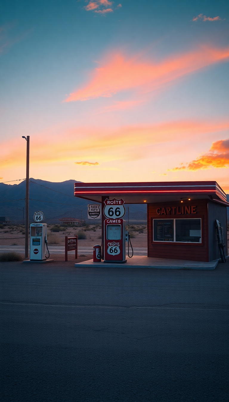 Photorealistic Sacred Gas Station Desert Wallpaper