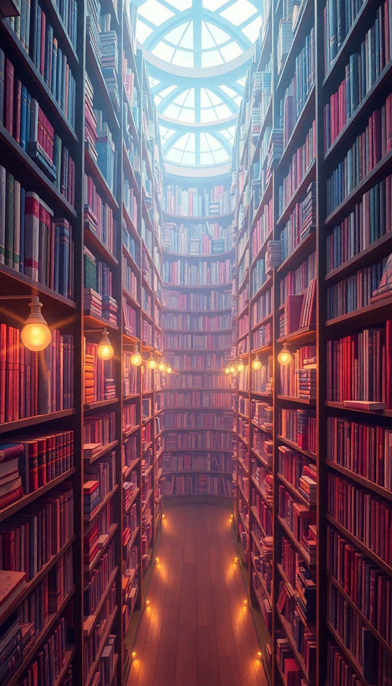 Fantastical Floating Bookshelves Infinite Library Anime Wallpaper