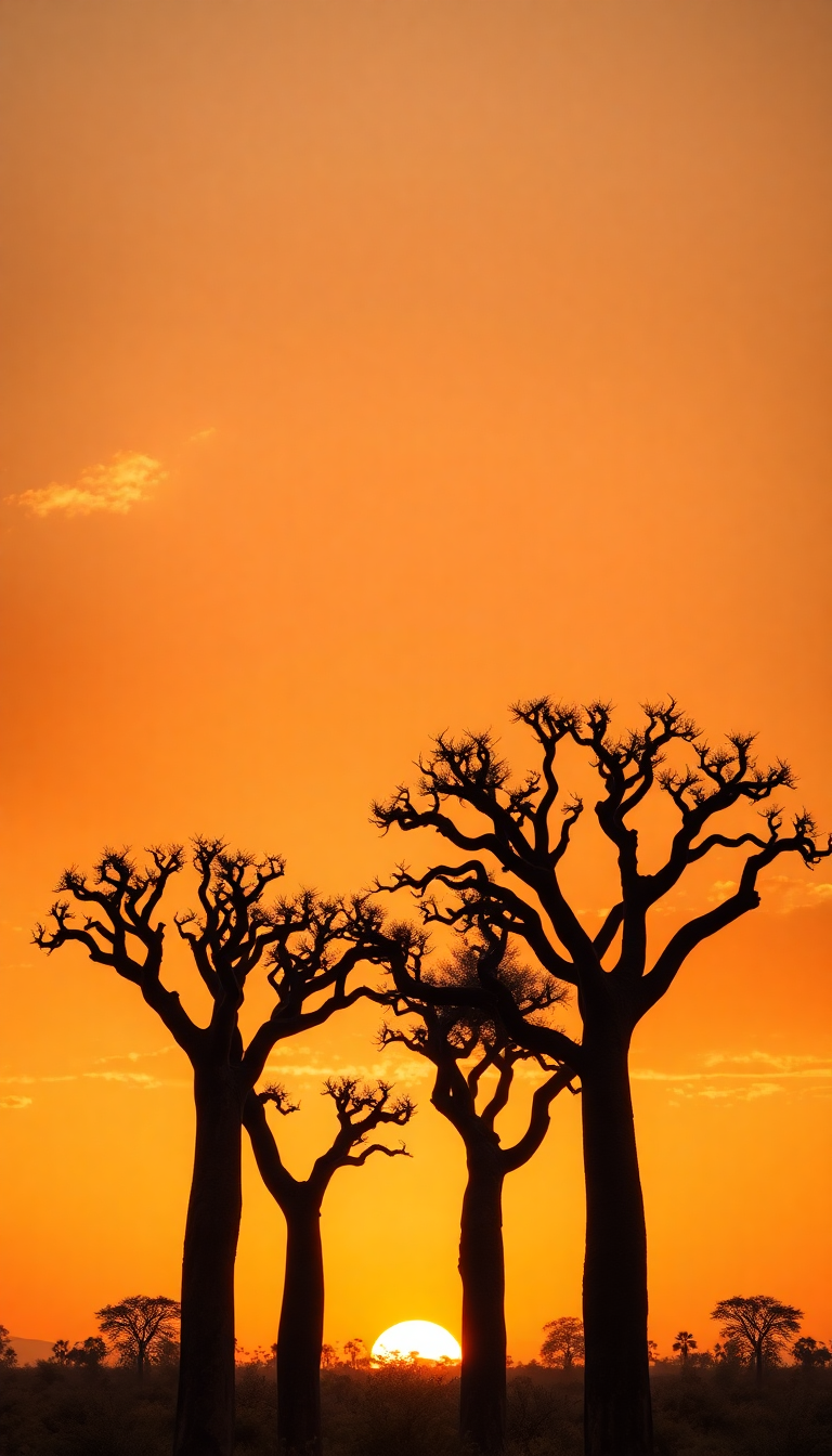 Twilight Trees Silhouette African Sunset Photorealistic Wallpaper