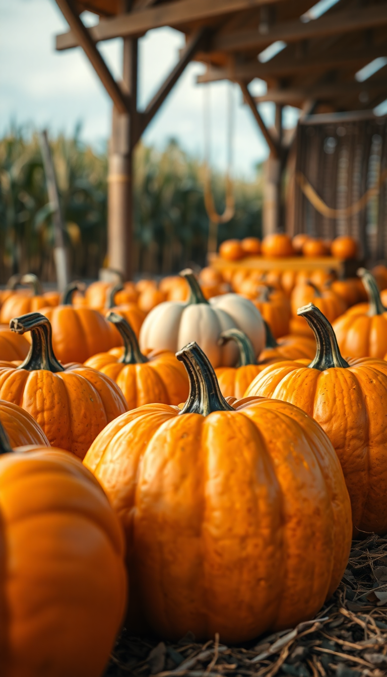 Retro Harvest Pumpkins Corn Farm Photorealistic Wallpaper