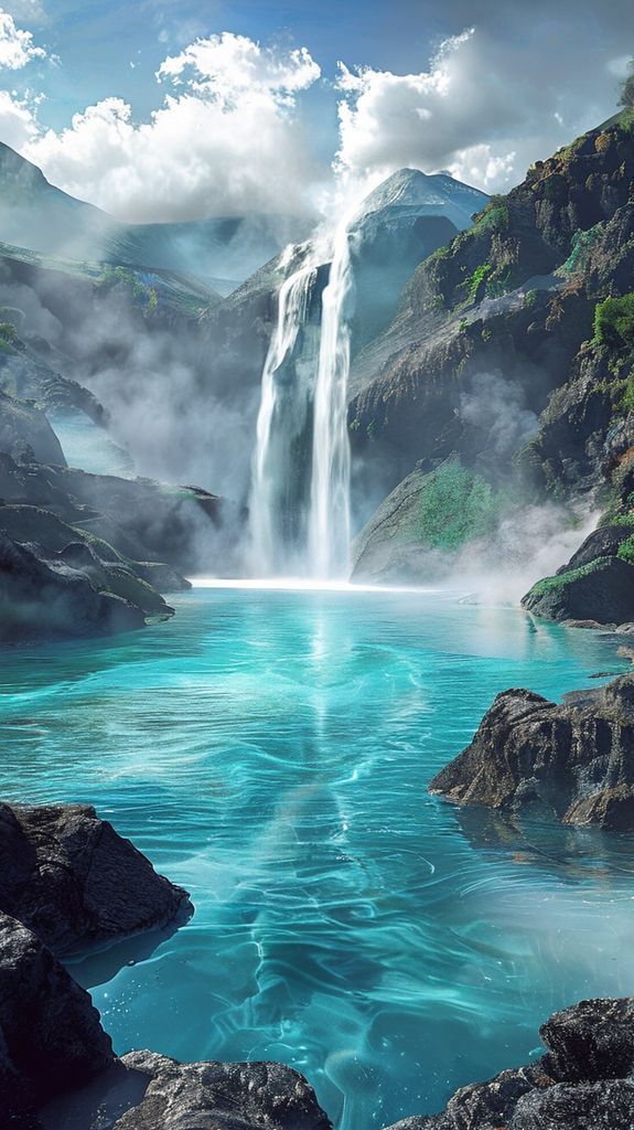 Photorealistic Silver Hot Springs Steam Wallpaper