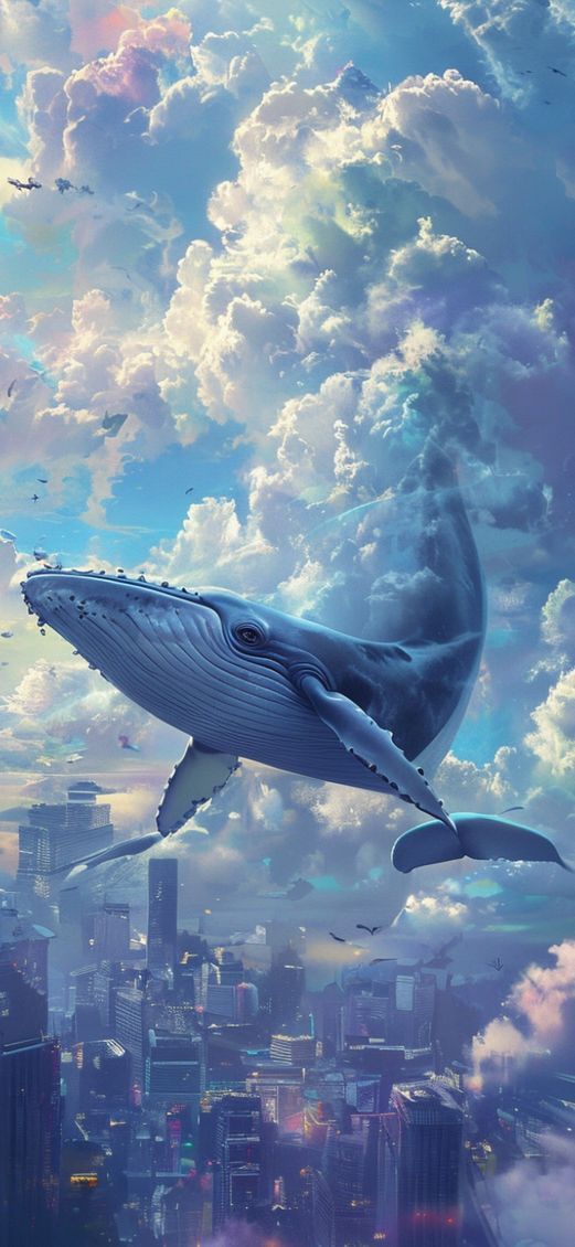 Fantasy Eastern Giant Whale Swimming Wallpaper