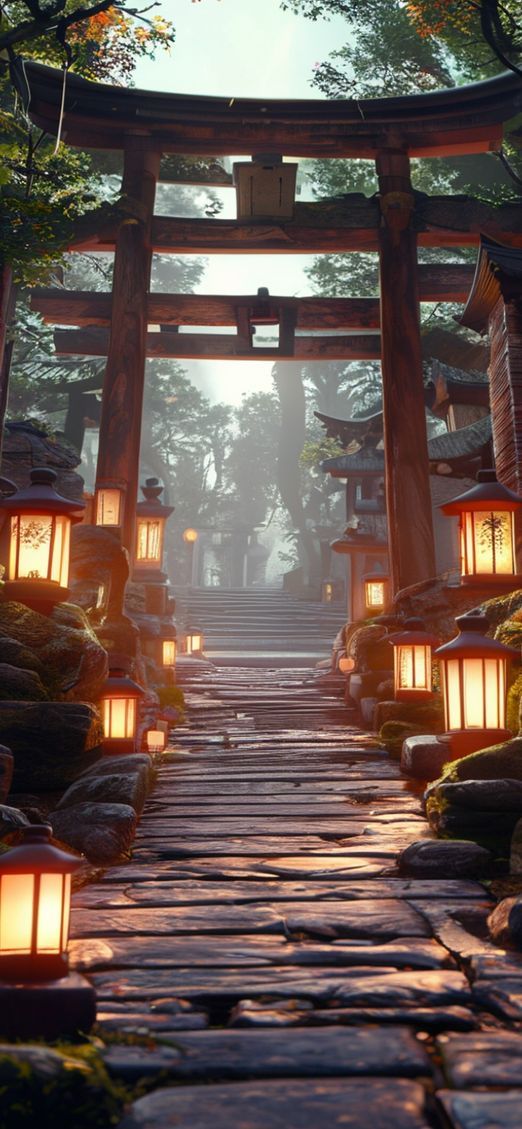 Photorealistic Chromatic Temple Gate Torii Wallpaper