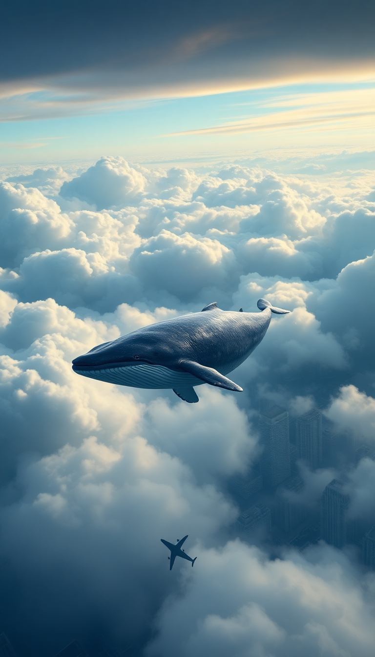 Serene Clouds Through Swimming Whale Digital art Wallpaper