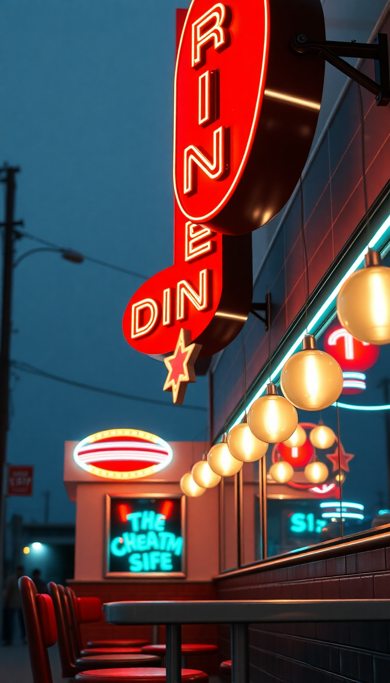 Dramatic Chrome Signs Neon Diner Photorealistic Wallpaper