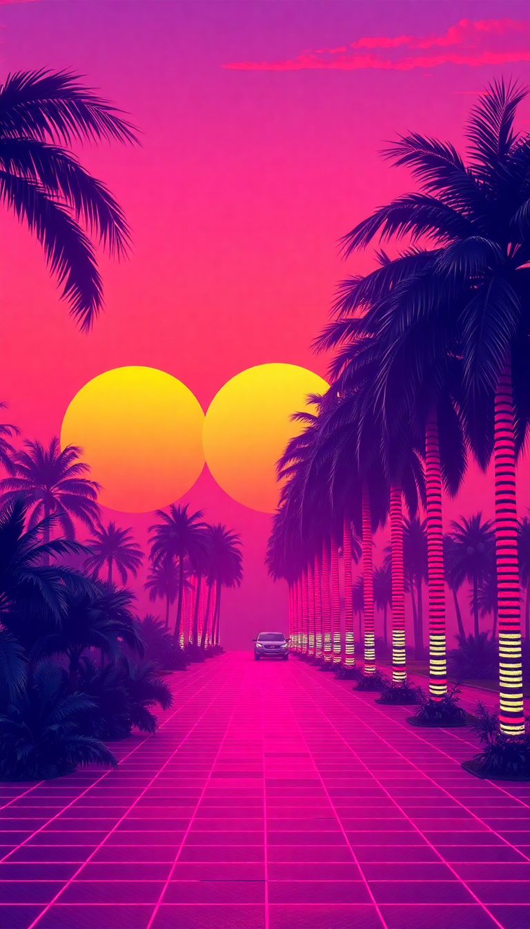 Digital art Pristine Synthwave Grid Sunset Wallpaper