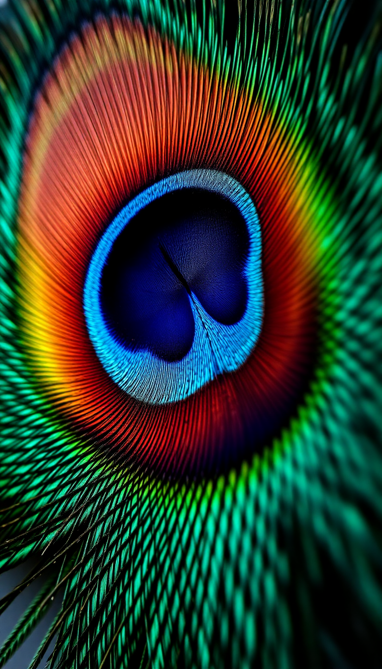 Peacock Feather Macro Iridescent Eye Pattern Photorealistic Remaster Wallpaper