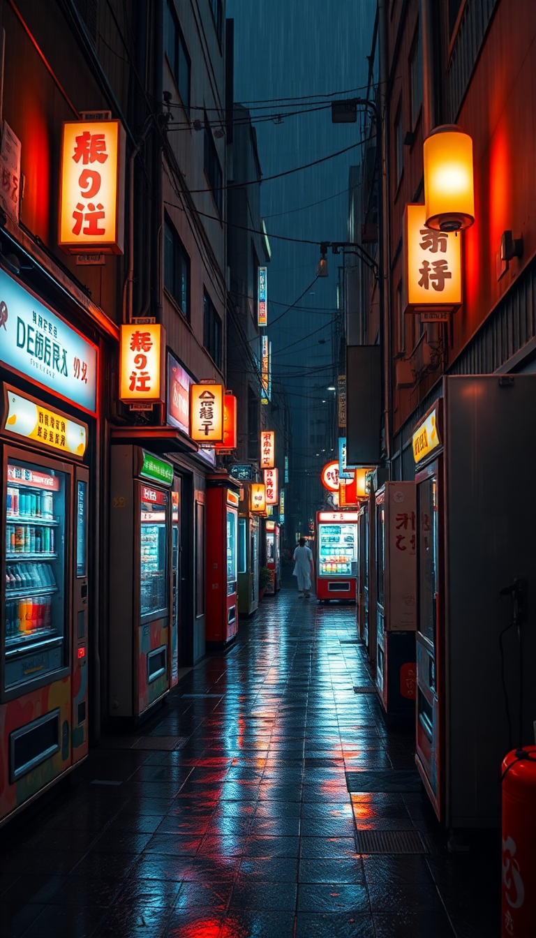 Tokyo Alley At Night Vending Photorealistic Wallpaper