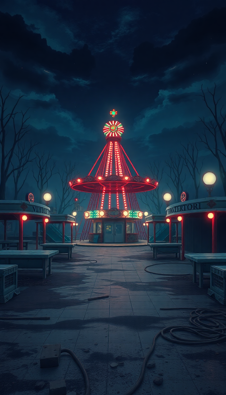 Pristine Abandoned Amusement Park Anime Eerie Wallpaper