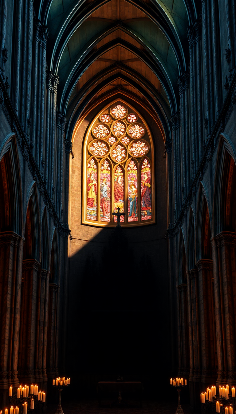 Geometric Gothic Interior Shadows Photorealistic Wallpaper