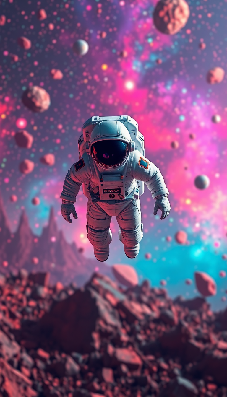 Wild Floating Through Colorful Asteroid Field Wallpaper