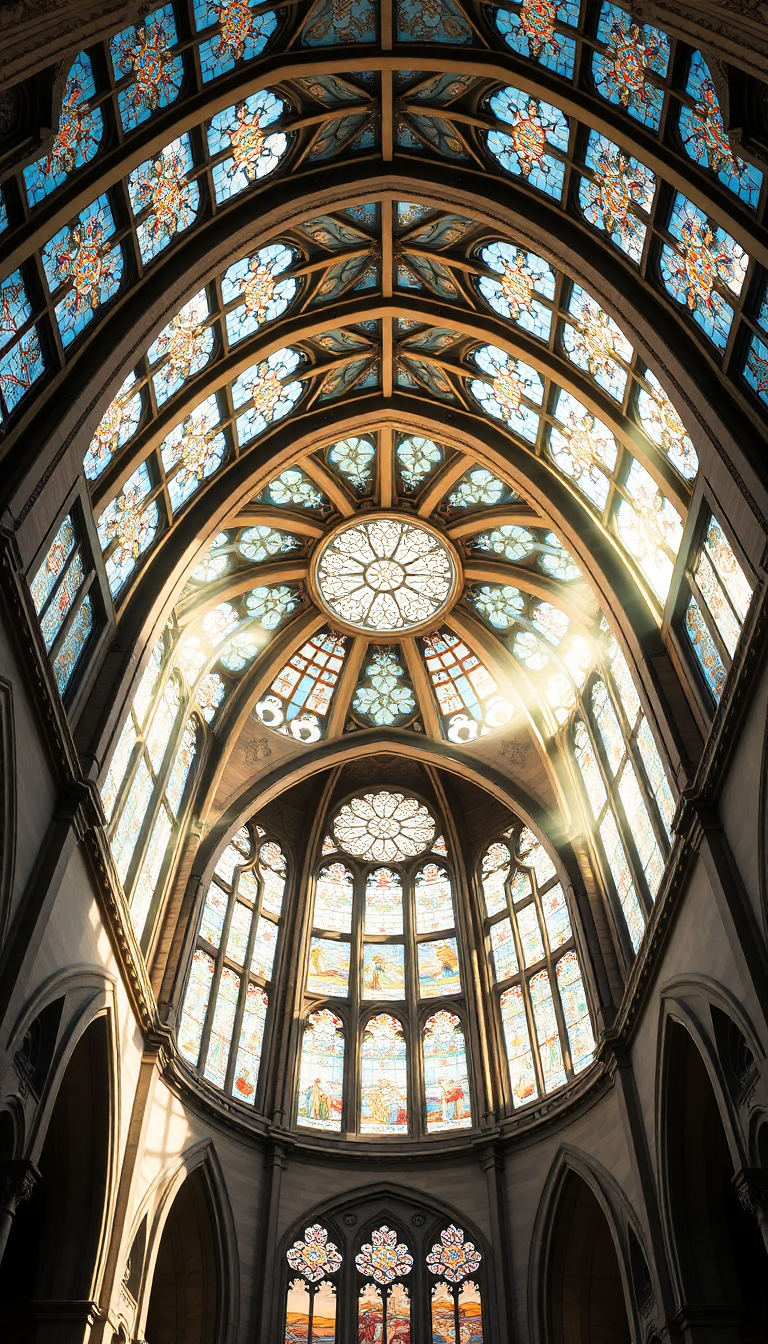 Cathedral Ceiling Stained Glass Light Photorealistic Wallpaper