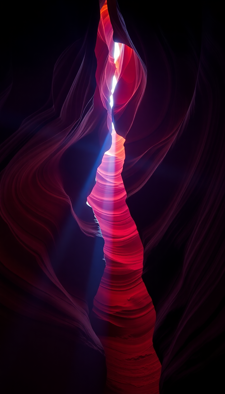 Slot Canyon Light Beam Hitting Photorealistic Wallpaper