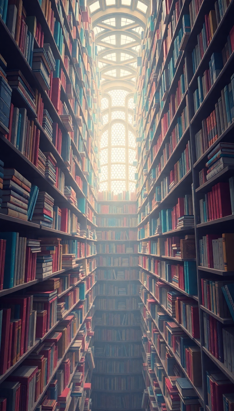 Magical Library Infinite Bookshelves Floating Anime Wallpaper
