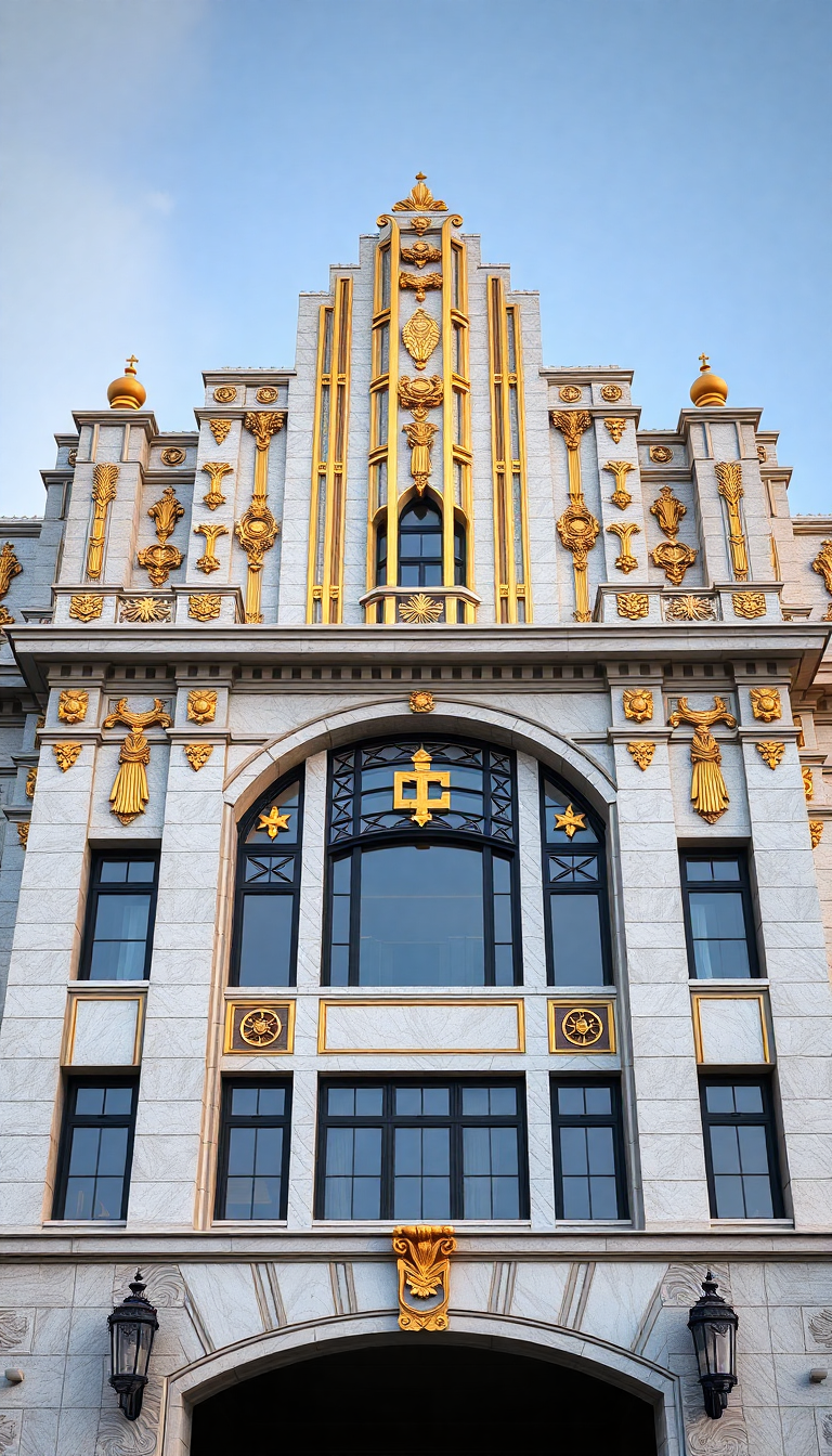 Charming Building Facade Geometric Golden Details Wallpaper
