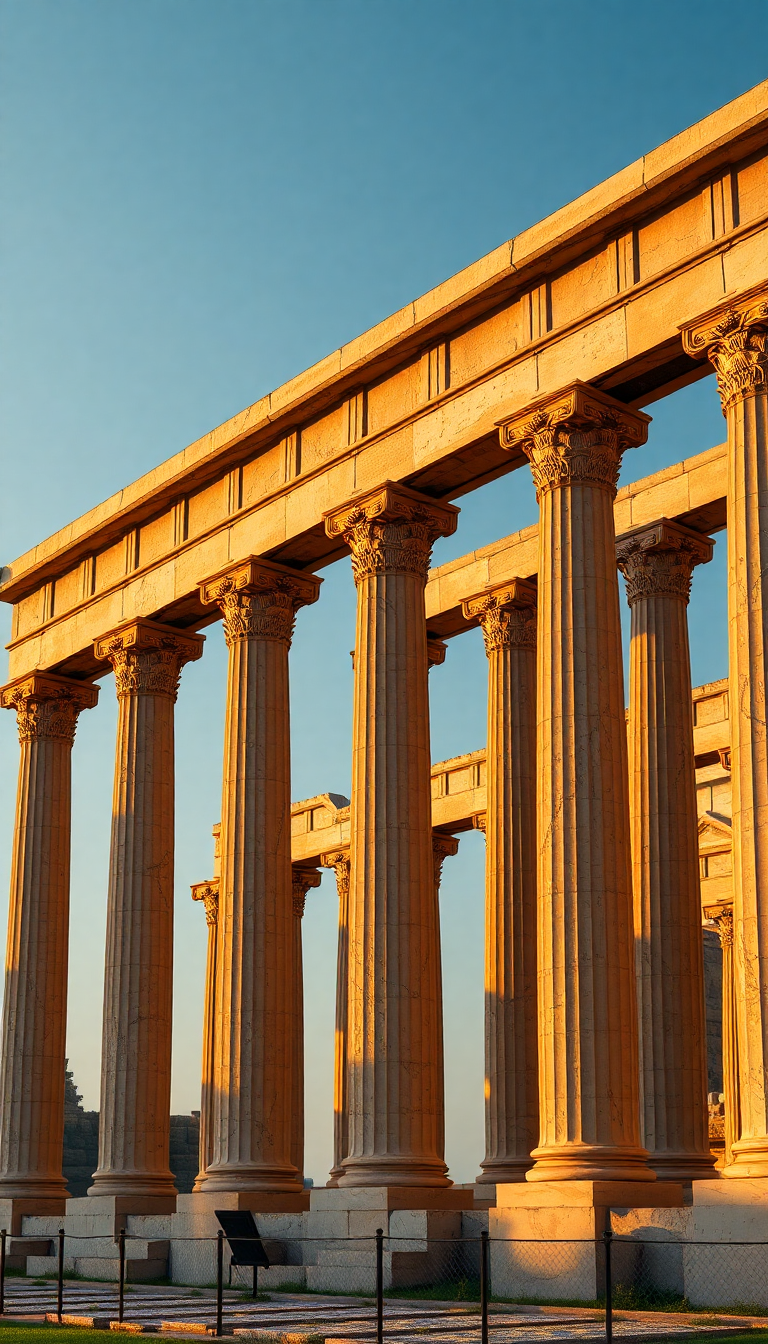 Dreamy Greek Temple Ruins Golden Photorealistic Wallpaper