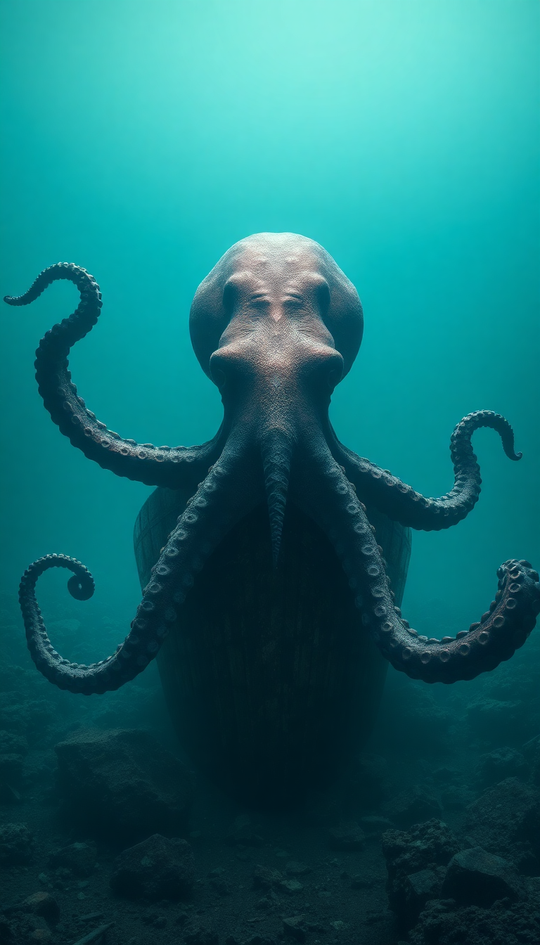 Geometric Ocean Deep Shipwreck Octopus Digital art Wallpaper
