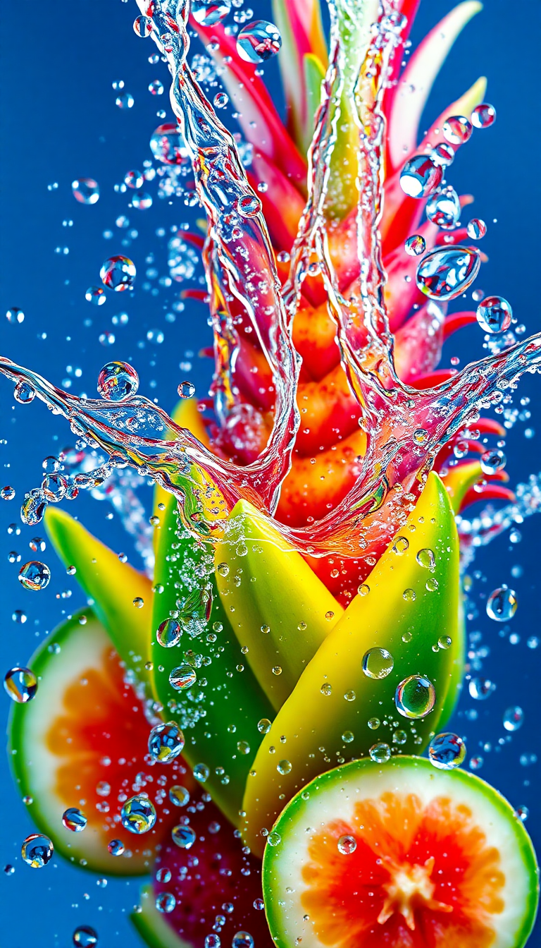 Moody Tropical Splash Droplets Photorealistic Wallpaper