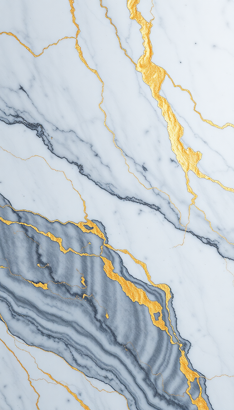 Futuristic Texture White Gold Veins Photorealistic Wallpaper