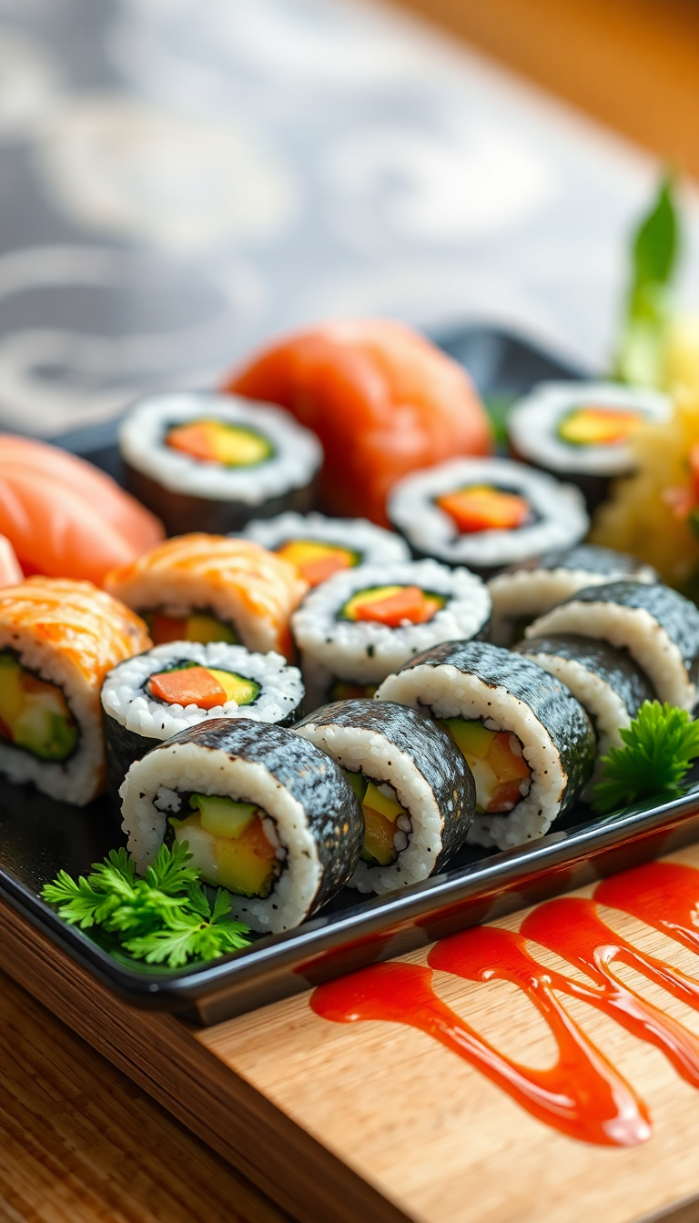 Serene Sushi Arrangement Artistic Plating Photorealistic Wallpaper