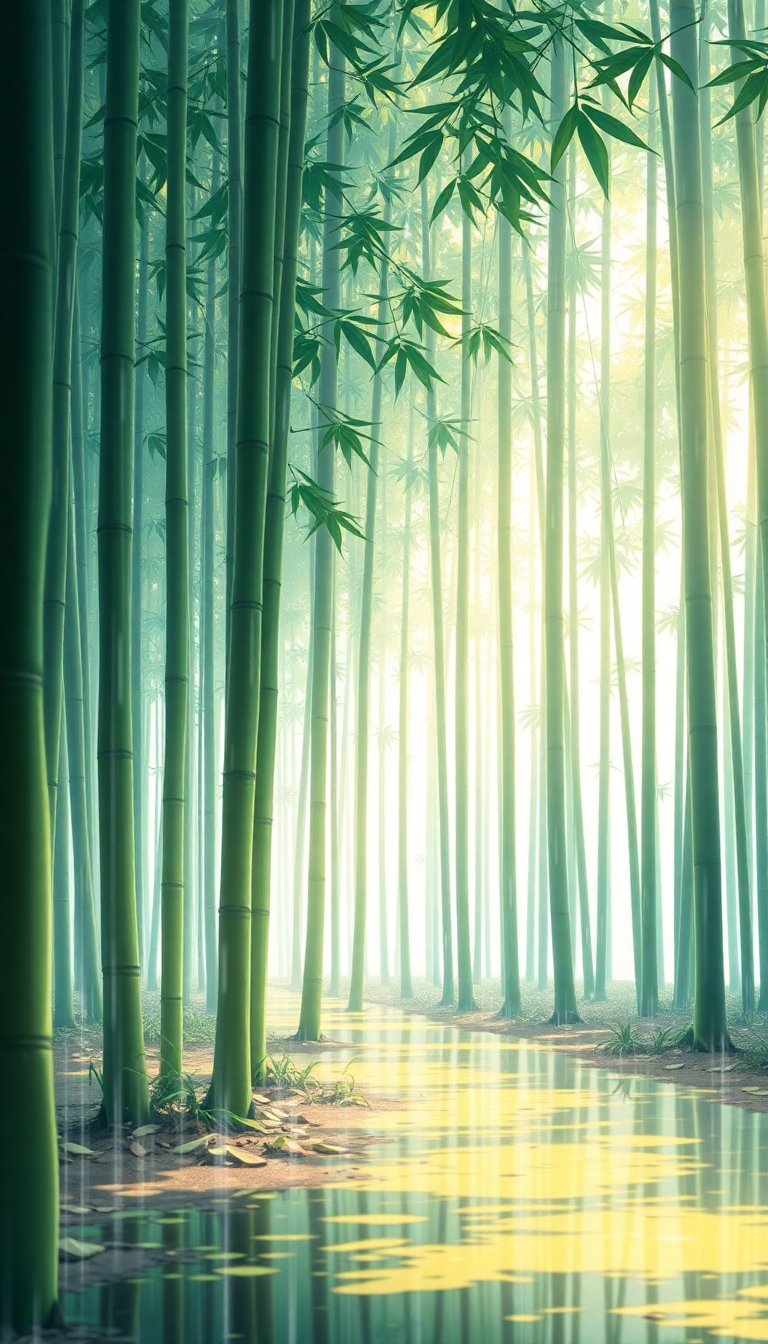 Bamboo Forest Rain Anime Peaceful Serene Anime Prime Wallpaper