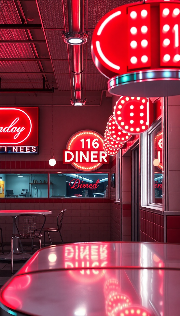 Rich Chrome Signs Neon Diner Photorealistic Wallpaper