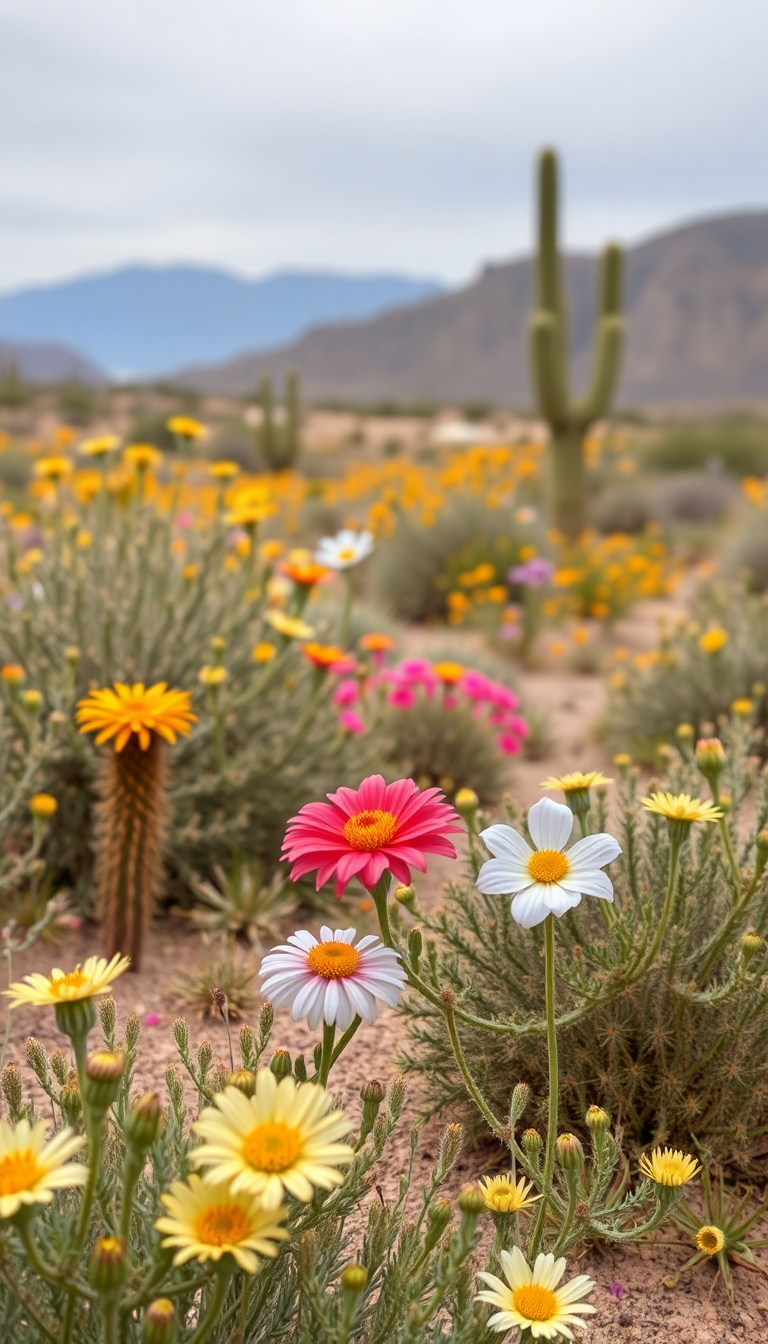 Blooming Desert After Rain Wildflowers Photorealistic Wallpaper