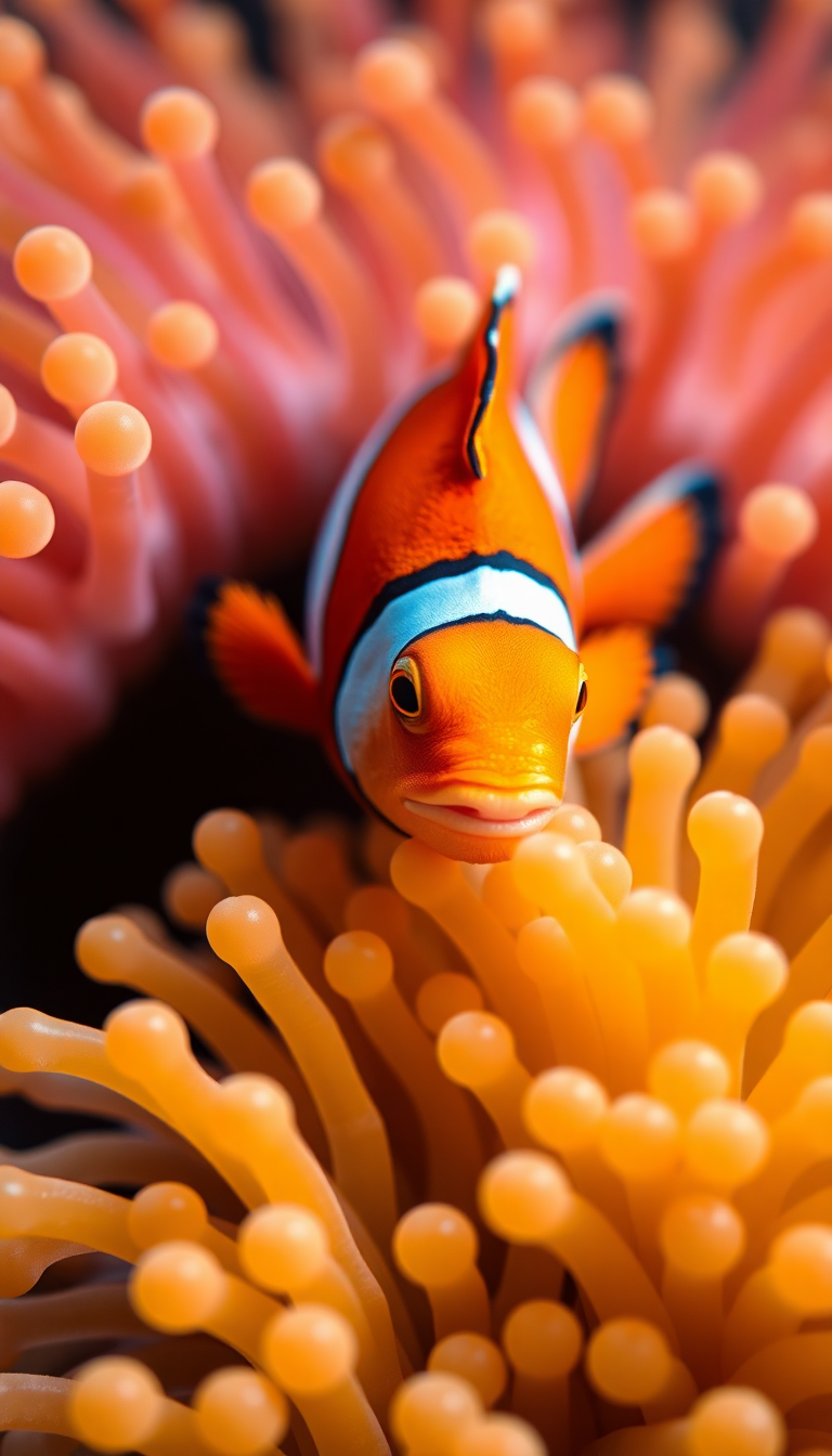 Anemone And Clownfish Macro Vibrant Photorealistic Wallpaper