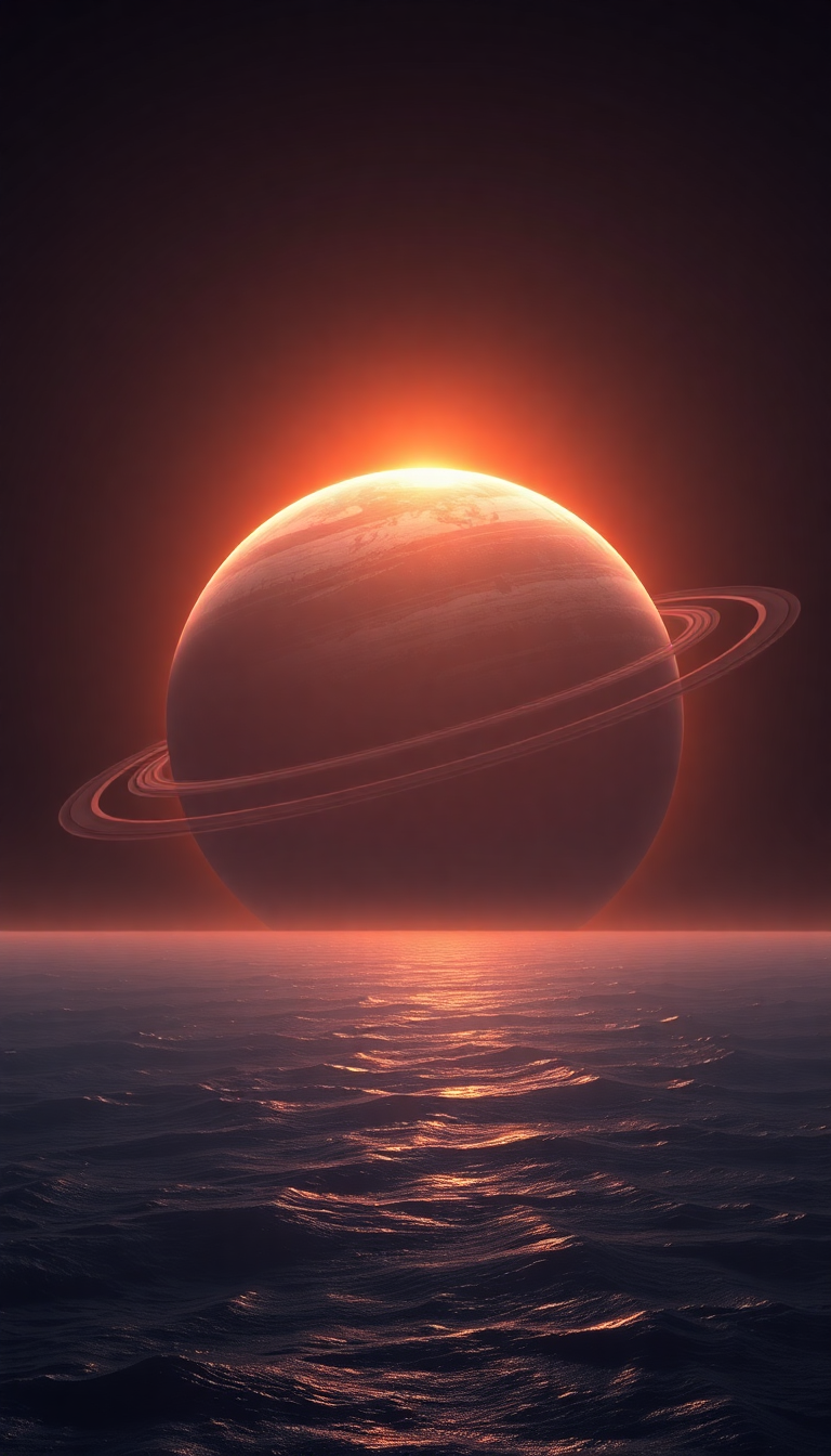 Elegant Over Rising Planet Ringed Photorealistic Wallpaper