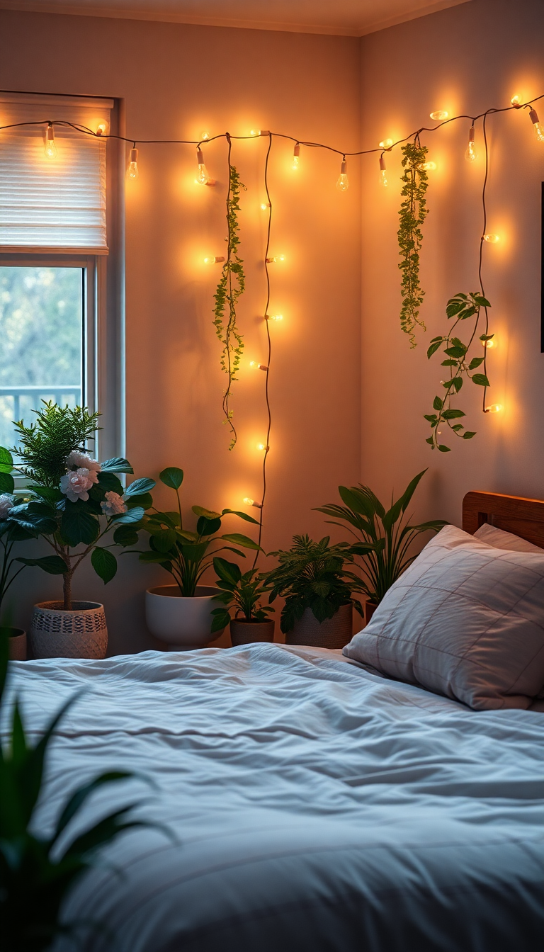 Bold Plants Lights Fairy Bedroom Photorealistic Wallpaper