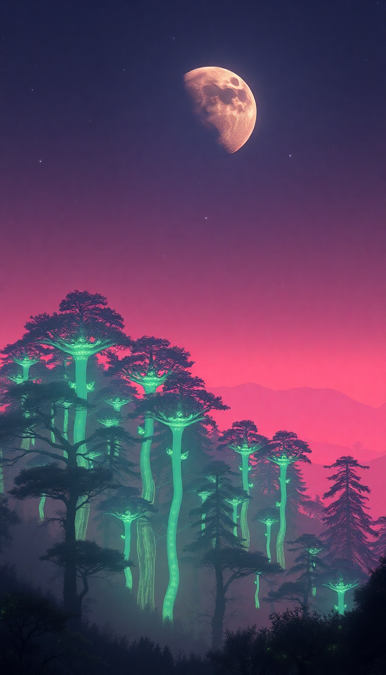 Romantic Bioluminescent Forest Planet Two Digital art Wallpaper