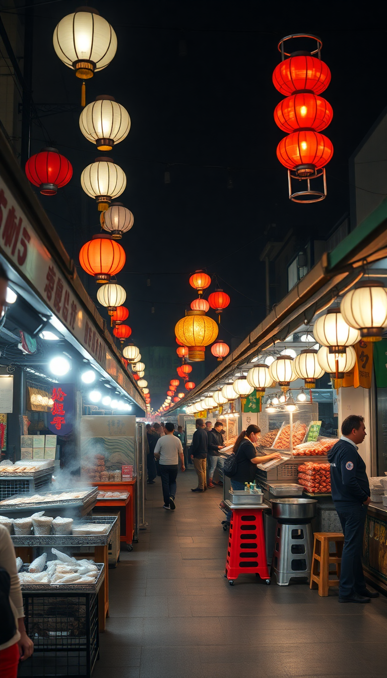 Night Market Street Food Stalls Steam Photorealistic Edition Wallpaper