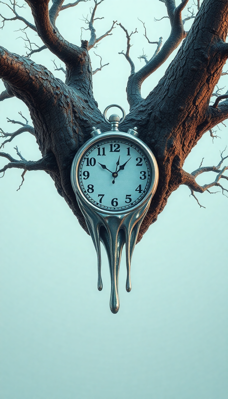 Melting Clock Tree Branch Surreal Dream Digital art Ultra HD Wallpaper