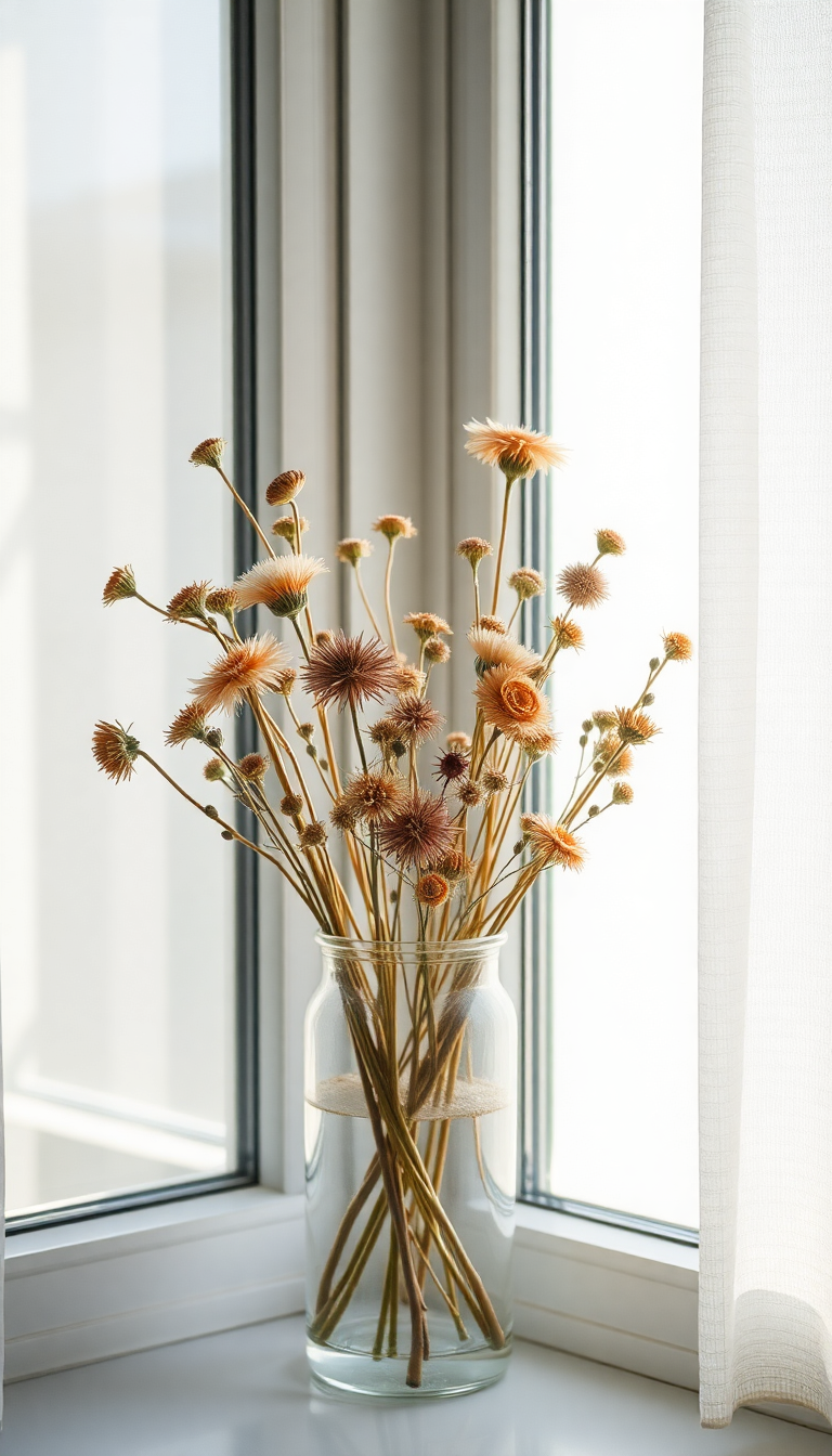 Zen Dried Flowers Glass Vase Window Wallpaper