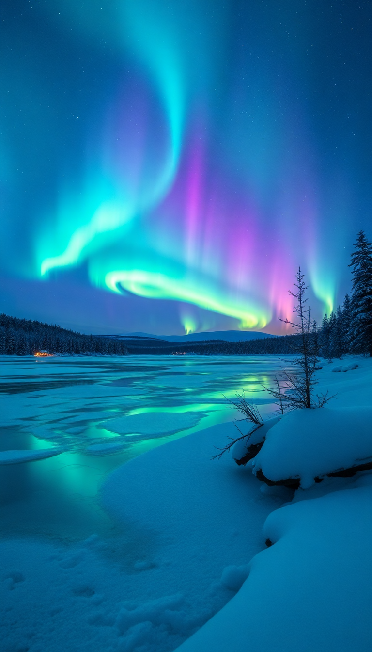 Pure Northern Lights Over Frozen Lake Wallpaper