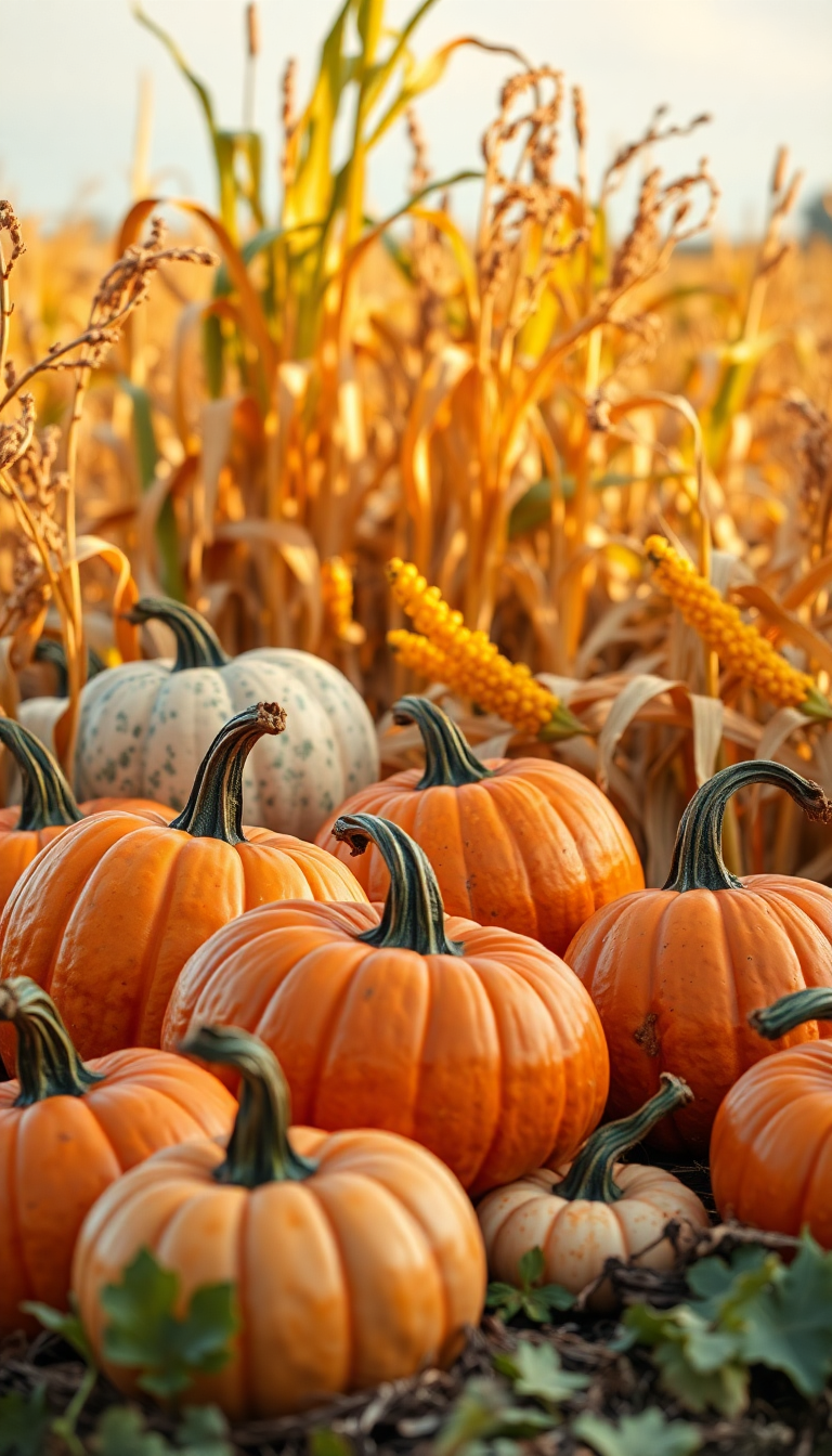 Autumn Harvest Pumpkins Corn Farm Rustic Photorealistic New Wallpaper
