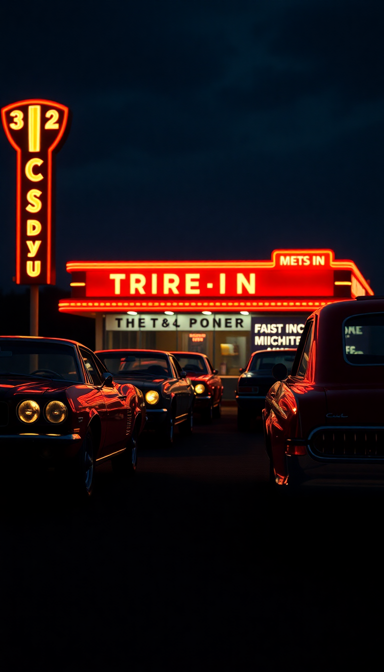 Minimalist Movie Theater Night Classic Cars Wallpaper