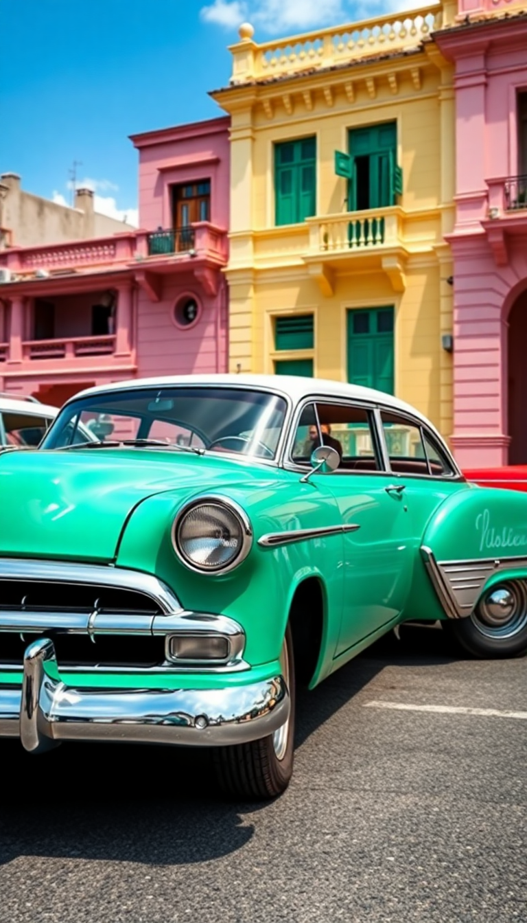 Old Havana Classic Cars Pastel Buildings Photorealistic Classic Wallpaper