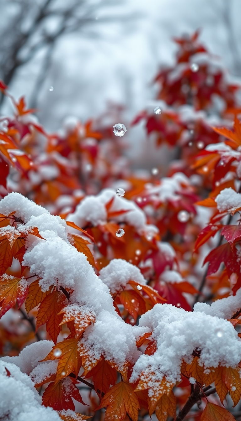 First Snow Falling On Autumn Photorealistic Wallpaper